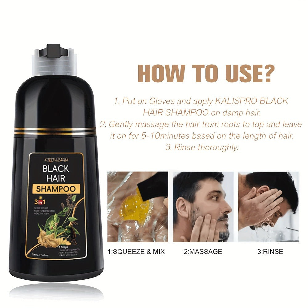 Hair Color Shampoo, YANYUTONG 3-in-1 Black Hair and Beard Color in One 500ml Labeled Pump Bottle — image 7