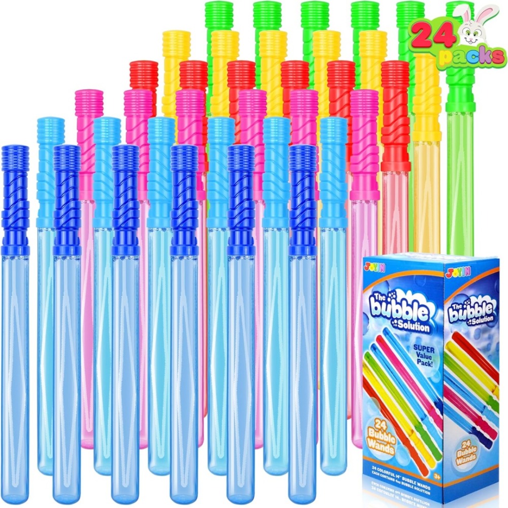 Giant Bubble Wands 24 Pack Bulk – 14.6 Inch Big Bubble Maker Set in 6 Colors, Summer Outdoor Party Favors for Kids, Easter Ba