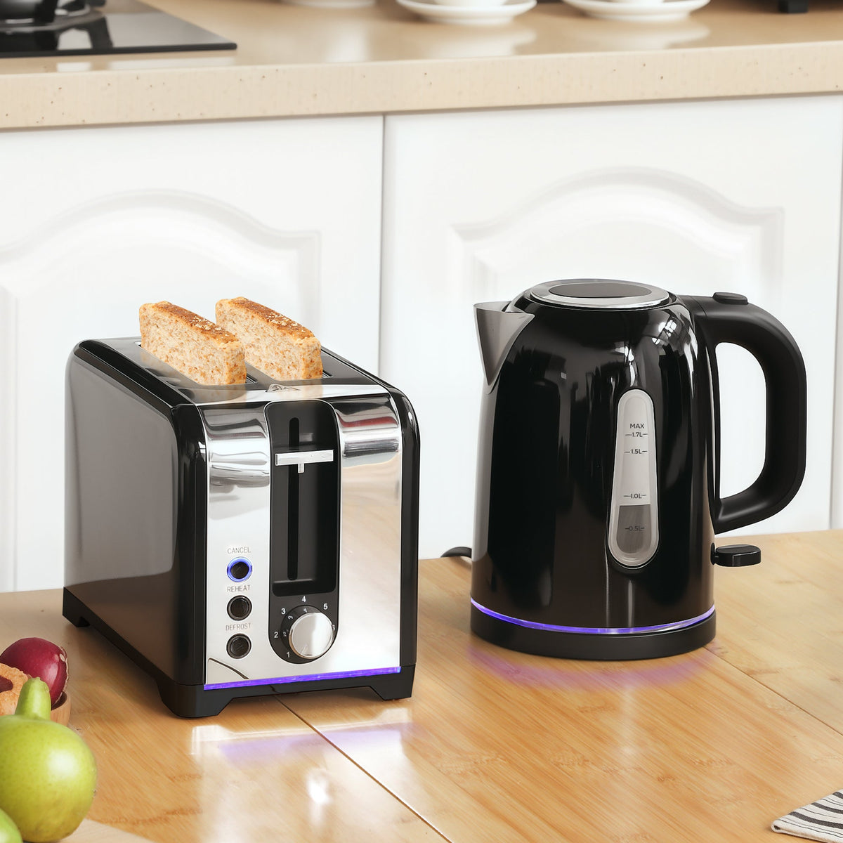 Simple Polished Toaster And Kettle Set - Black