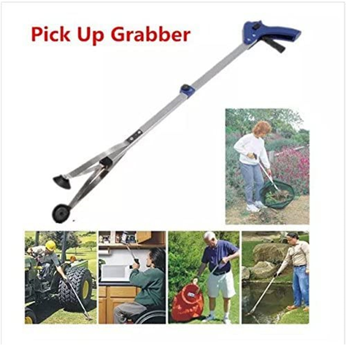 32-Inch Foldable Reacher Grabber 2-Pack with Aluminum Extenders, Rubber Suction Cup Grippers and Ergonomic Handles — image 7