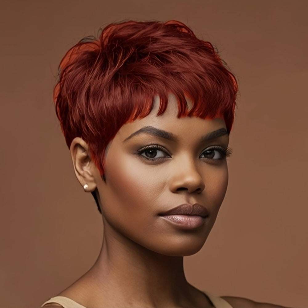 Synthetic Wig 4-Inch Short Waves with Bangs in Red, Black, Green, Blue or Orange-Auburn for Cosplay Looks — image 11