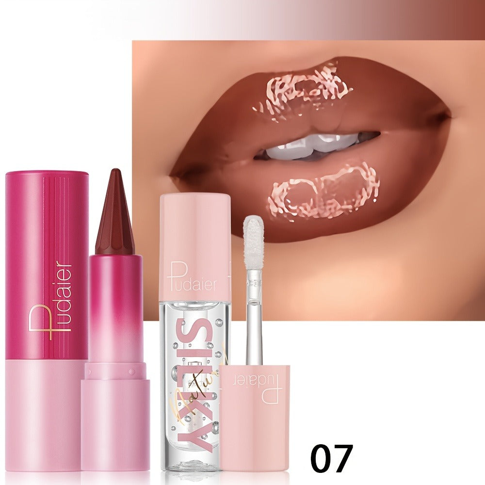 Lip Oil Lip Liner Duo 2-in-1 Precision Tip – Glossy Nourishing Hydrating Long-Lasting Silky Smooth Lip Color Pencil for Women