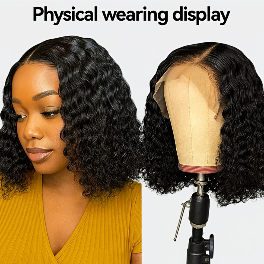 Lace Front Wig Deep-Wave Black 14-Inch Synthetic Style with Glueless Cap, Pre-Plucked Front and Baby Hair — image 7
