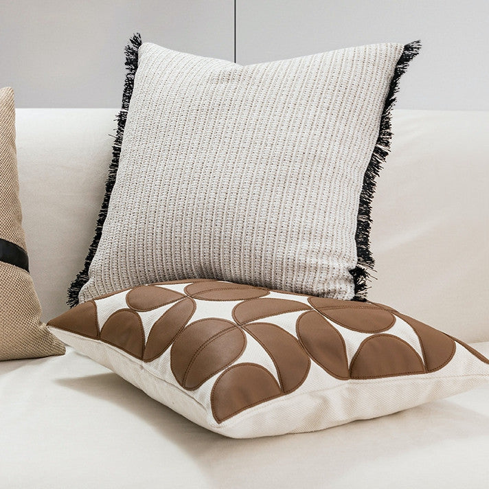 Nordic PU Leather Pillow Geometric Abstract Veneer Stitching Cushion Simple Modern Living Room Backrest Pillow Pillow Cover