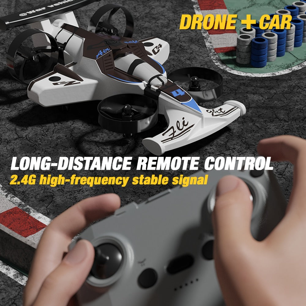 Two-in-One RC Drone and Ground Car with White Body, Two Batteries and Propeller Guards for Indoor Play — image 6