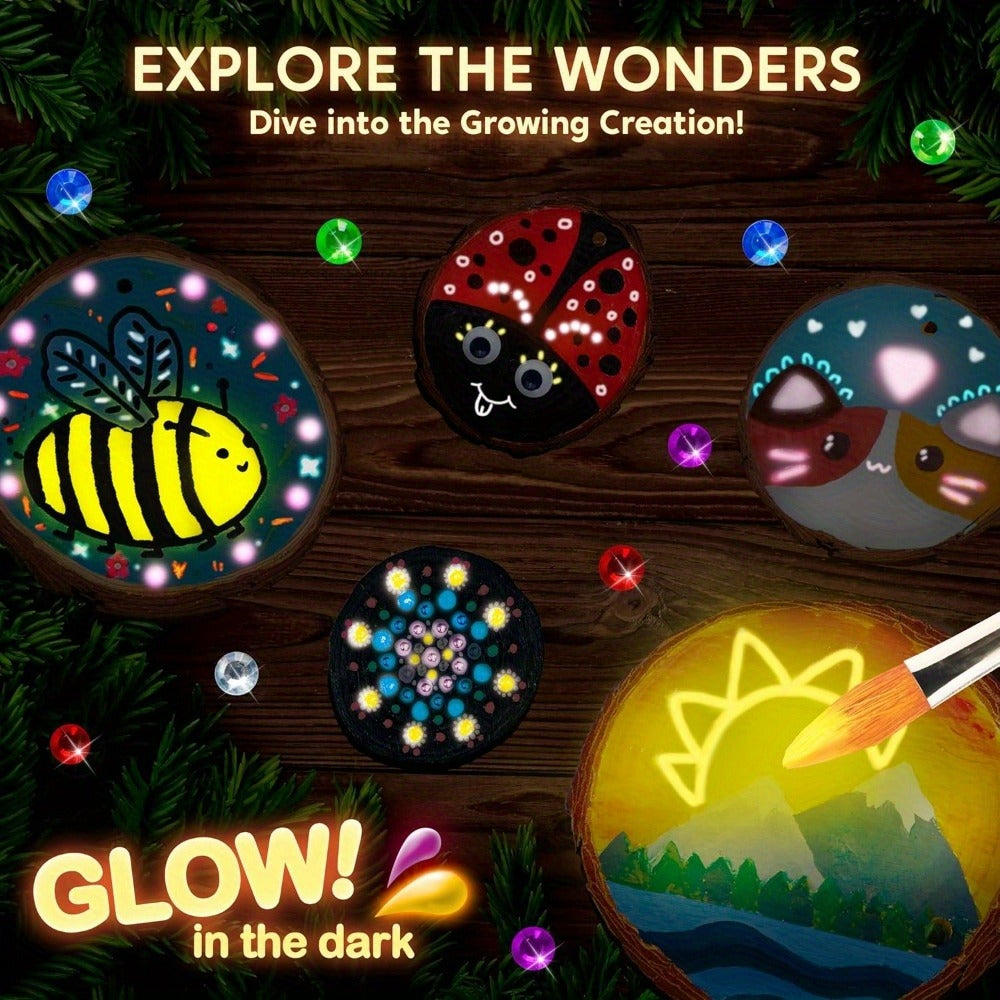 Kids Painting Kit Glow in the Dark, Wood Slice Arts & Crafts Set Ages 6+ with 16 Wood Slices, Felt — image 5
