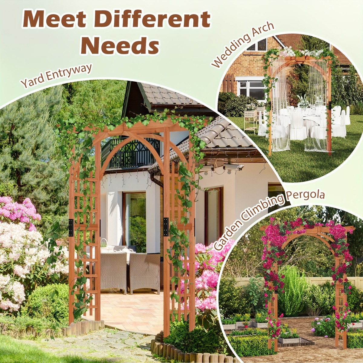 Cedar Wood Arbor 84" Double Lattice Garden Arch Pergola Trellis for Garden, Patio and Yard Use — image 10