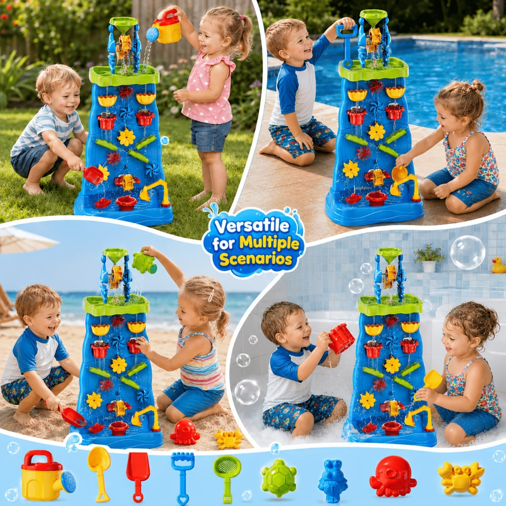 Water Play Table for Kids Double-Sided Waterfall & Beach Sand Zone, Outdoor Sensory Activity Toy for Toddlers Ages 3+ — image
