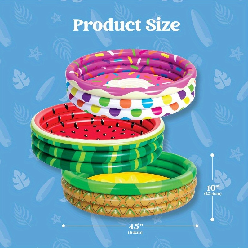 Kiddie Pool 3-Pack, 45 Inch Inflatable Swimming Pool for Kids with Fun Watermelon Pineapple Cupcake Designs — image 5