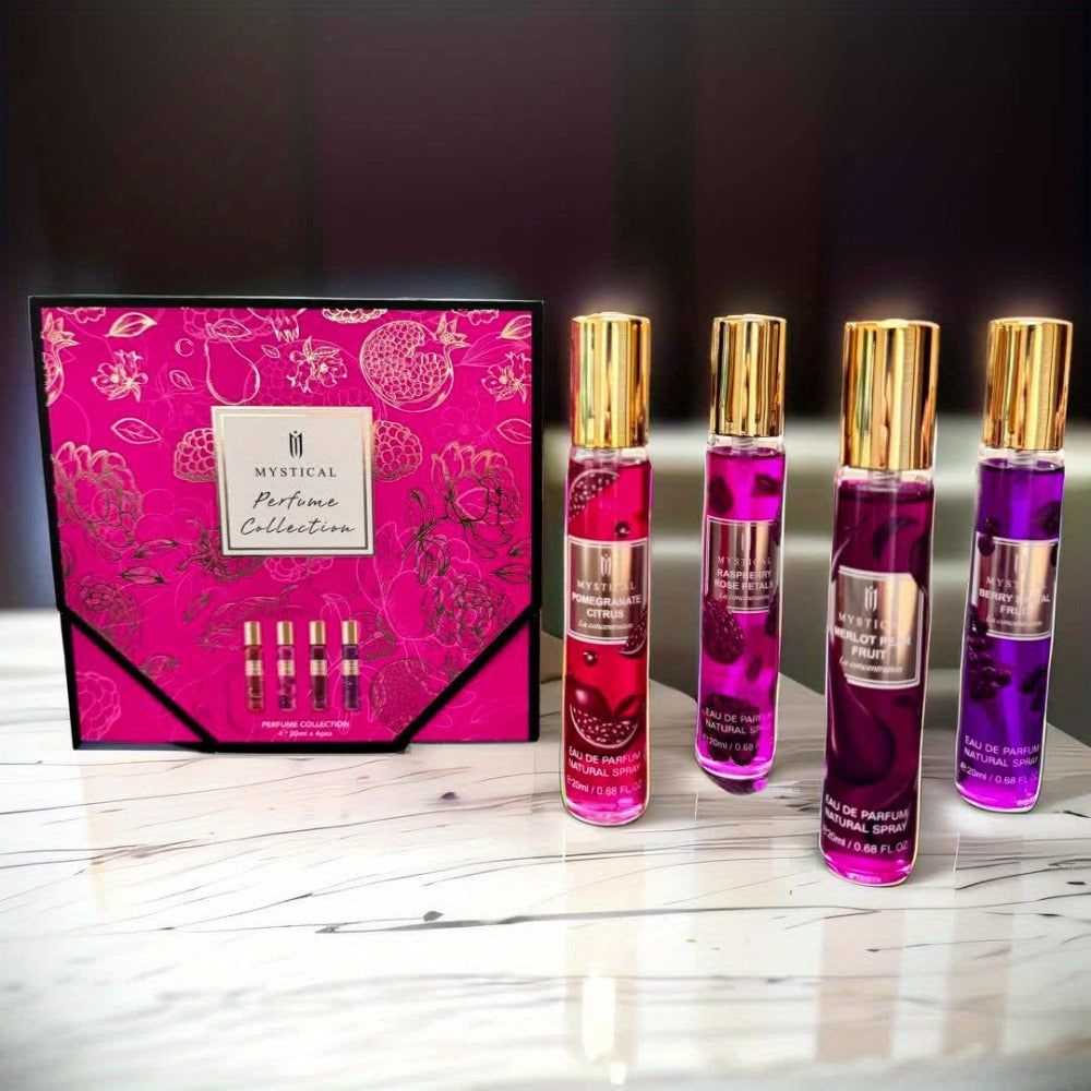 Travel Size Perfume Set for Women – Mystical 4-Piece Fresh Fruity Fragrance Kit 20ml Each, Layered Front Mid & Base Notes — i