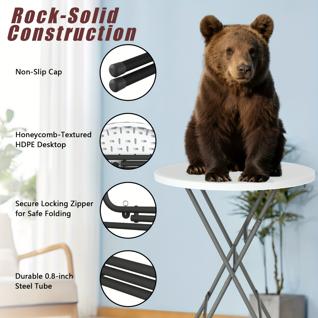 Round Bar-Height Folding Table with 31.5-Inch Top in Black or Black-and-White Two-Piece Set — image 9