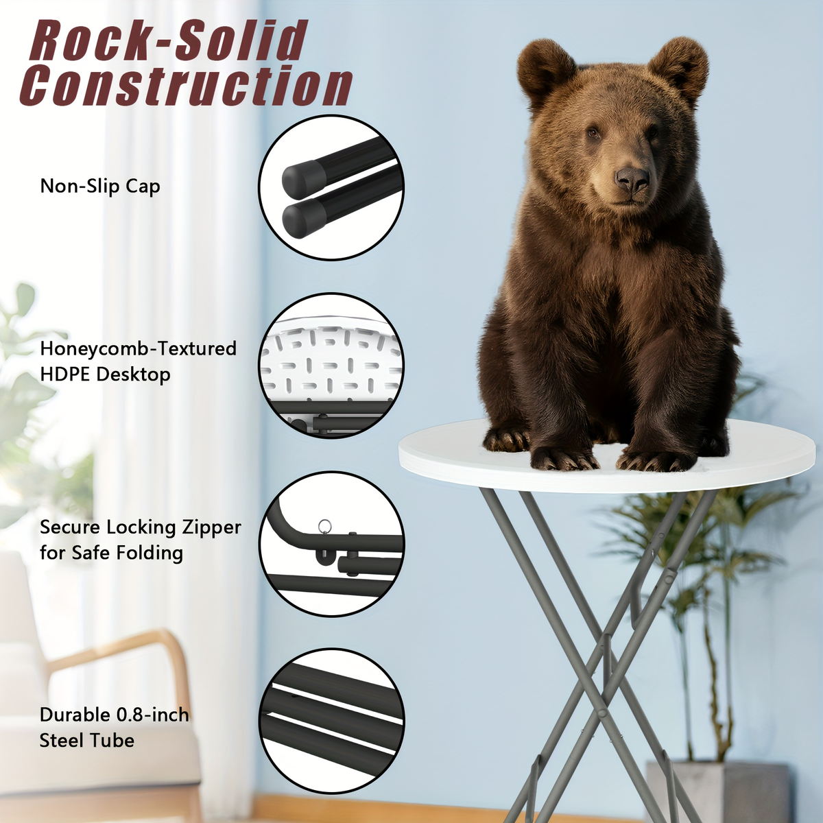 Round Bar-Height Folding Table with 31.5-Inch Top in Black or Black-and-White Two-Piece Set — image 9