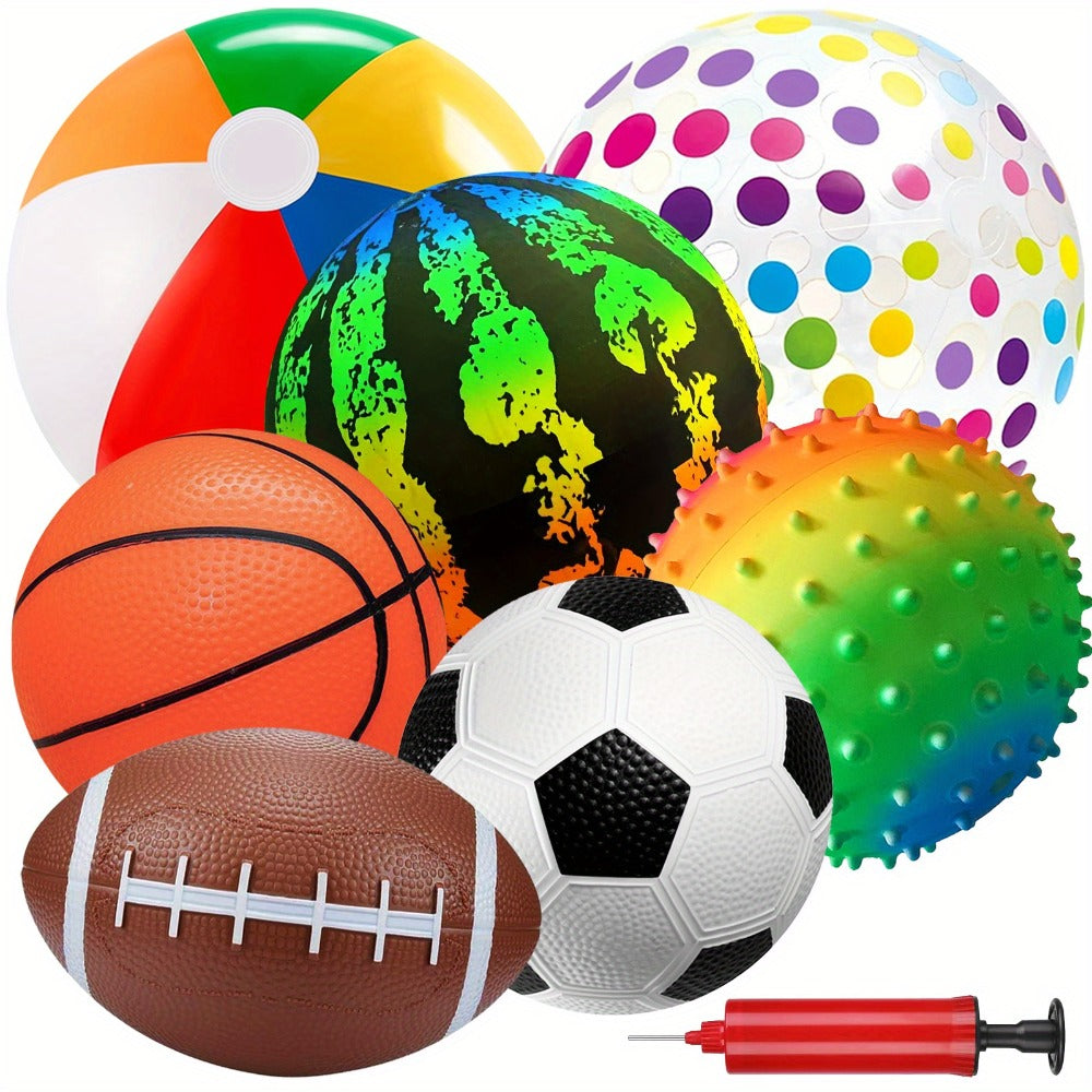 Kids Playground Ball Set 7-Pack with Air Pump, 10.6 Inch Outdoor Ball Plus 6-Inch Basketball Football Rugby — image 3