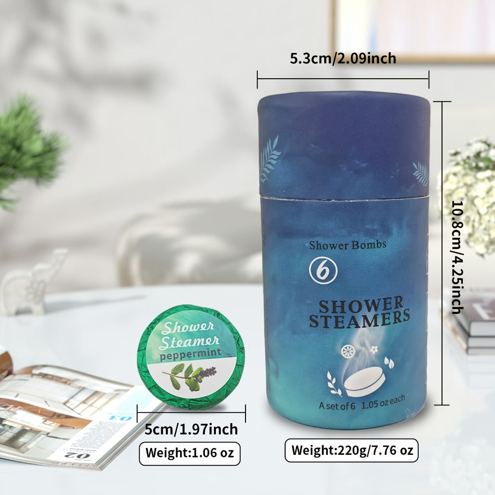 Six Assorted Shower Steamer Tablets in a Cylindrical Gift Box with 30 g Individually Wrapped Pieces — image 5
