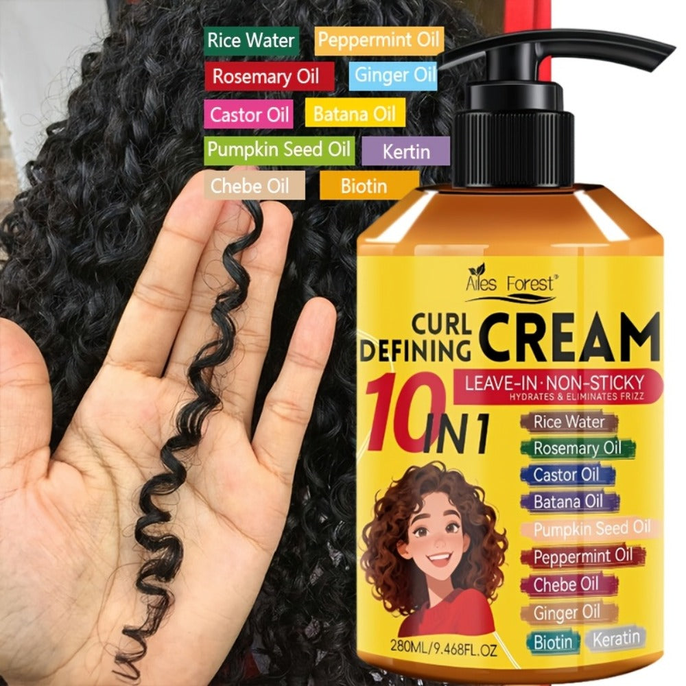 10-in-1 Curl Styling Cream in a 280ml Pump Bottle with Rice Water, Biotin and Named Oils Listed on Label — image 2