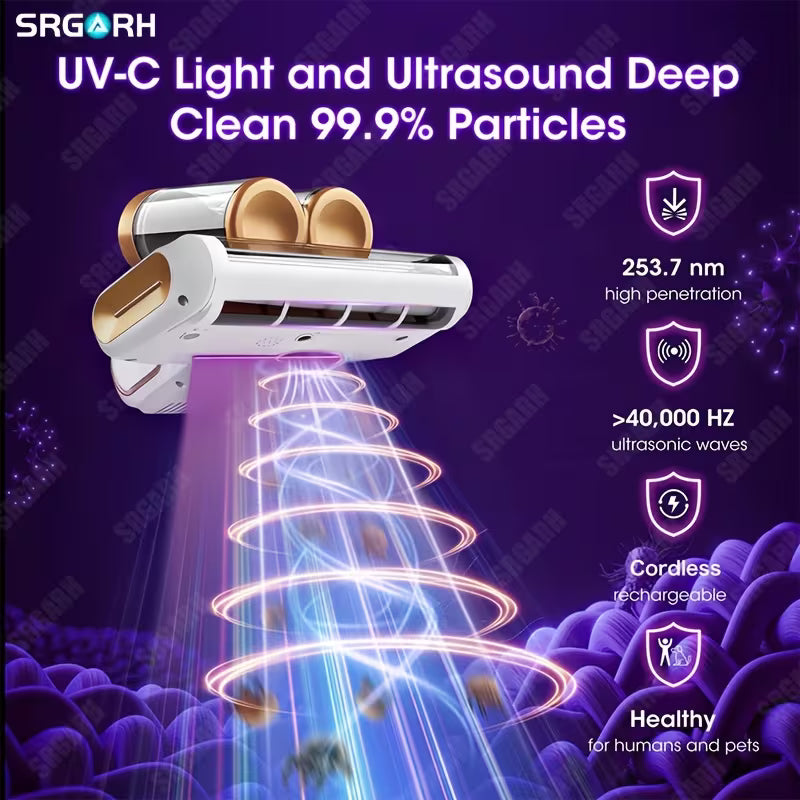 Cordless Mattress Vacuum Cleaner with UV Light and Double Cup