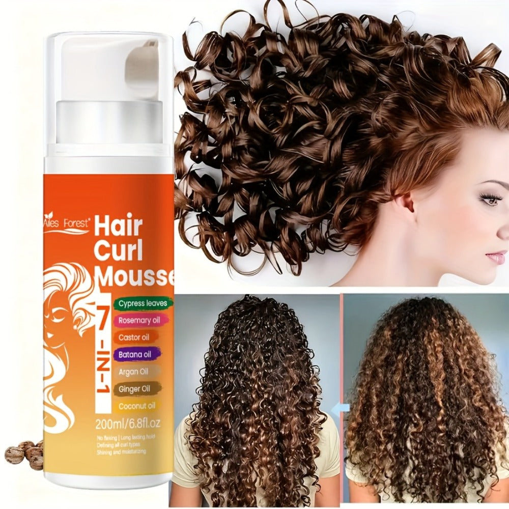 7-in-1 Natural Oil Curl Mousse Long-Lasting Hold Deep Moisturizing Rosemary Castor Coconut Oil – Smoothing Frizz-Free Curl De