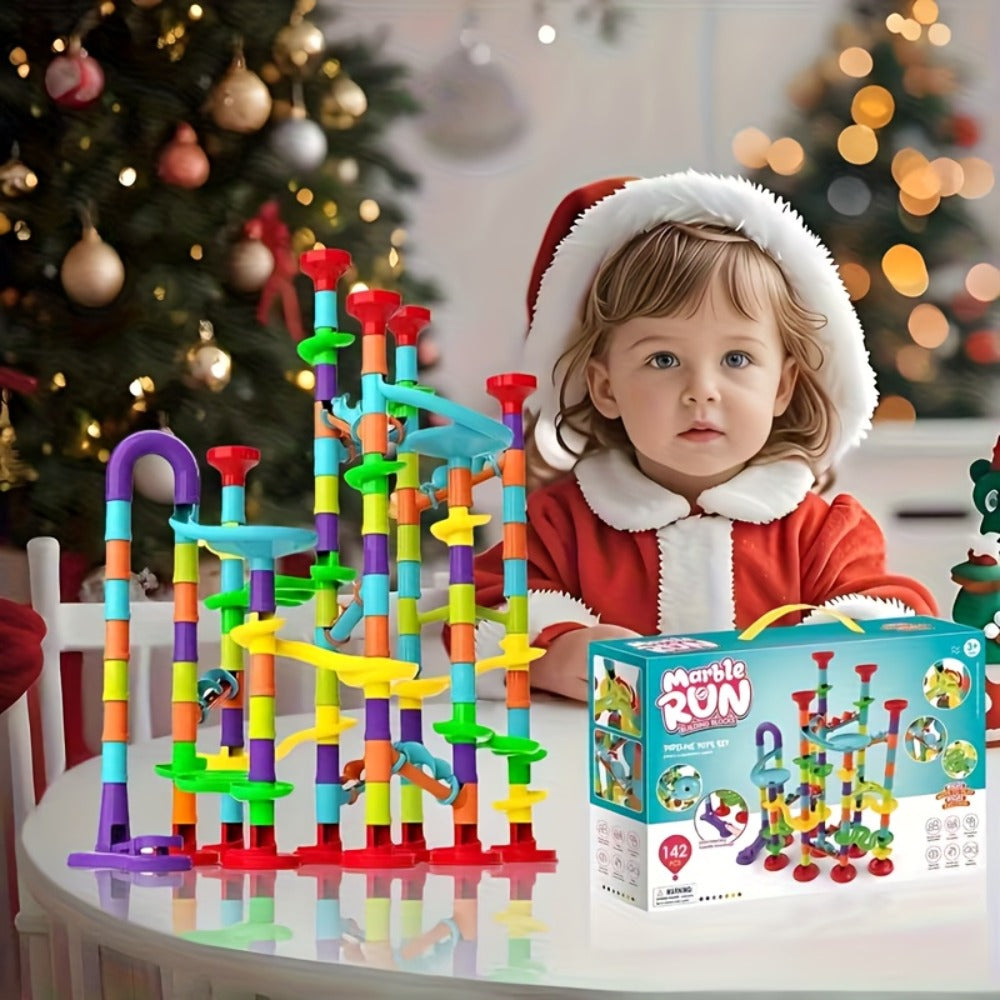 Marble Run Set Building Blocks for Kids 112/147pcs with Glass Marbles with the Listed Color, Size or Set Options for Everyday