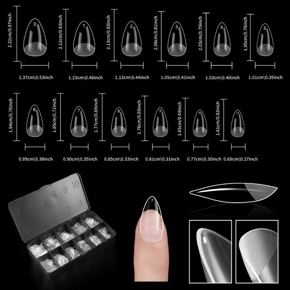 Gel Nail Tips 600 Pieces Clear Crystal Full Cover Nail Extensions – Almond Oval Coffin Stiletto Square Short Medium Long Soft