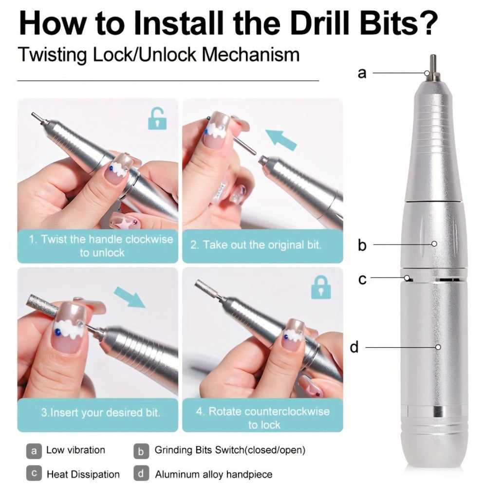 Electric Nail Drill 45000 RPM Cordless Kit with Power Display, Adjustable Speed and Three Colors — image 15