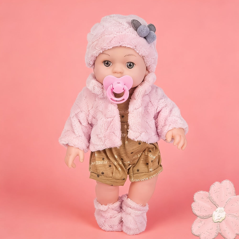 Reborn Doll, 12-Inch Mini Figure with Pink Hat, Socks, Clothing and Optional Pacifier Sets — image 4