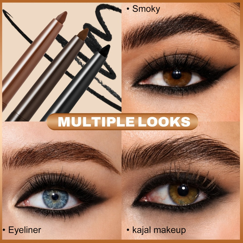 Quick-Dry Brown & Black Gel Eyeliner Pencil 3 Pack Waterproof Smudge-Proof, for Makeup, Travel and Everyday Vanity Use — imag