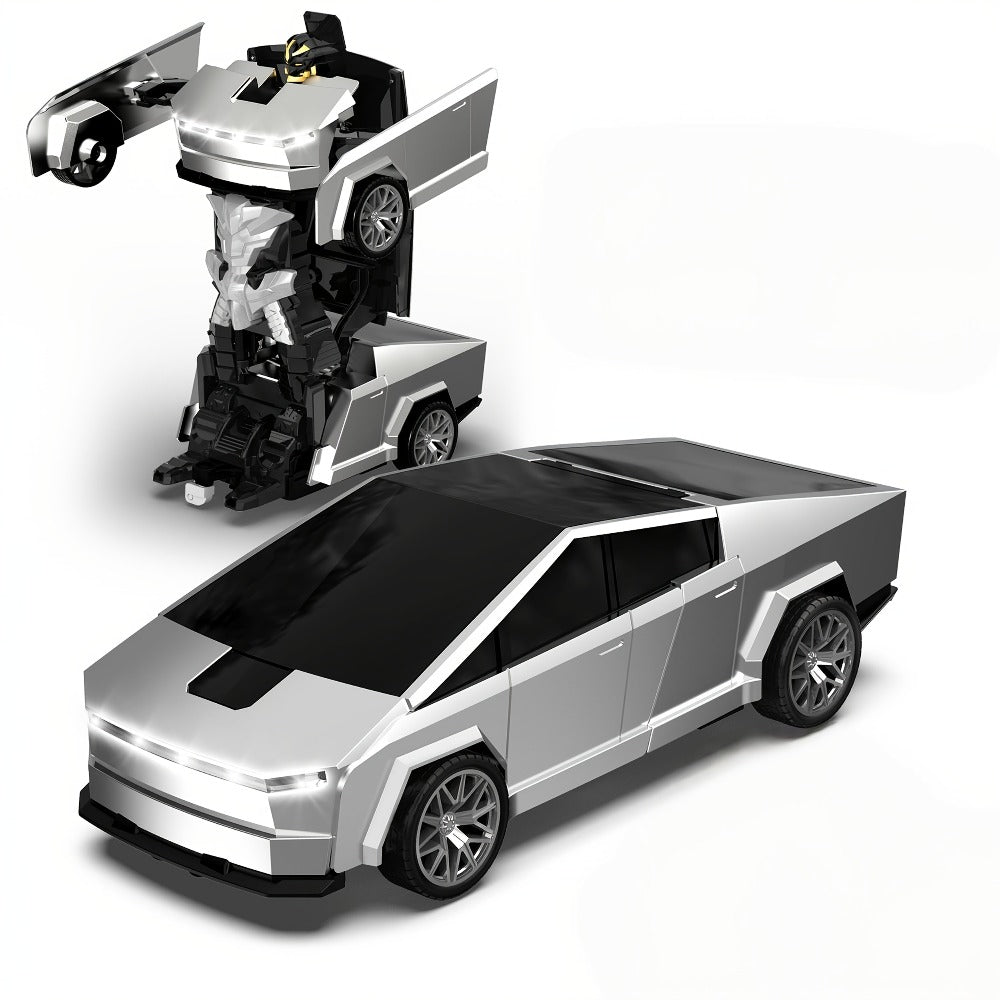 Remote Control Car, Spider-Man Pattern 1:18 Transforming Robot Vehicle with One-Button Change, LED Lights and Three Colors — 