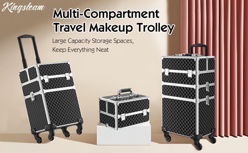 Makeup Train Case with Telescoping Handle in Black or Pink and Sponge Set — image 11