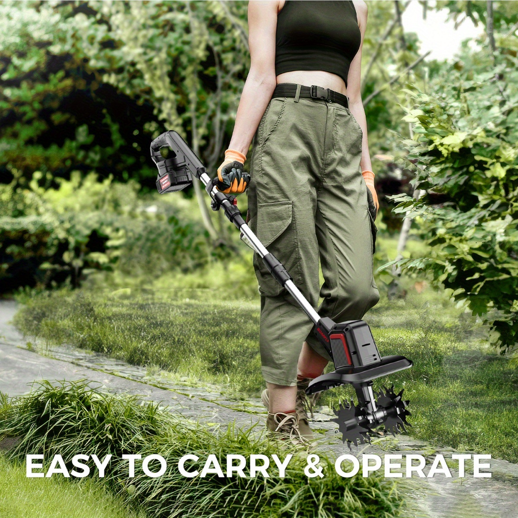 Cordless Electric Cultivator 360RPM - Wireless Electric Tiller & Soil Loosening Machine with 2×4.0Ah for Garden, Patio and Ya