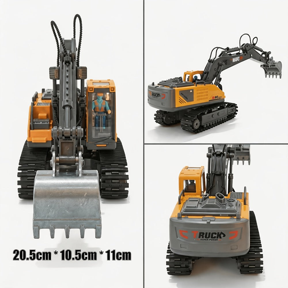 RC Excavator Toy for Kids Track Type 2.4GHz, 1200mAh Rechargeable Remote Control Construction Truck with Metal Shovel & LED L