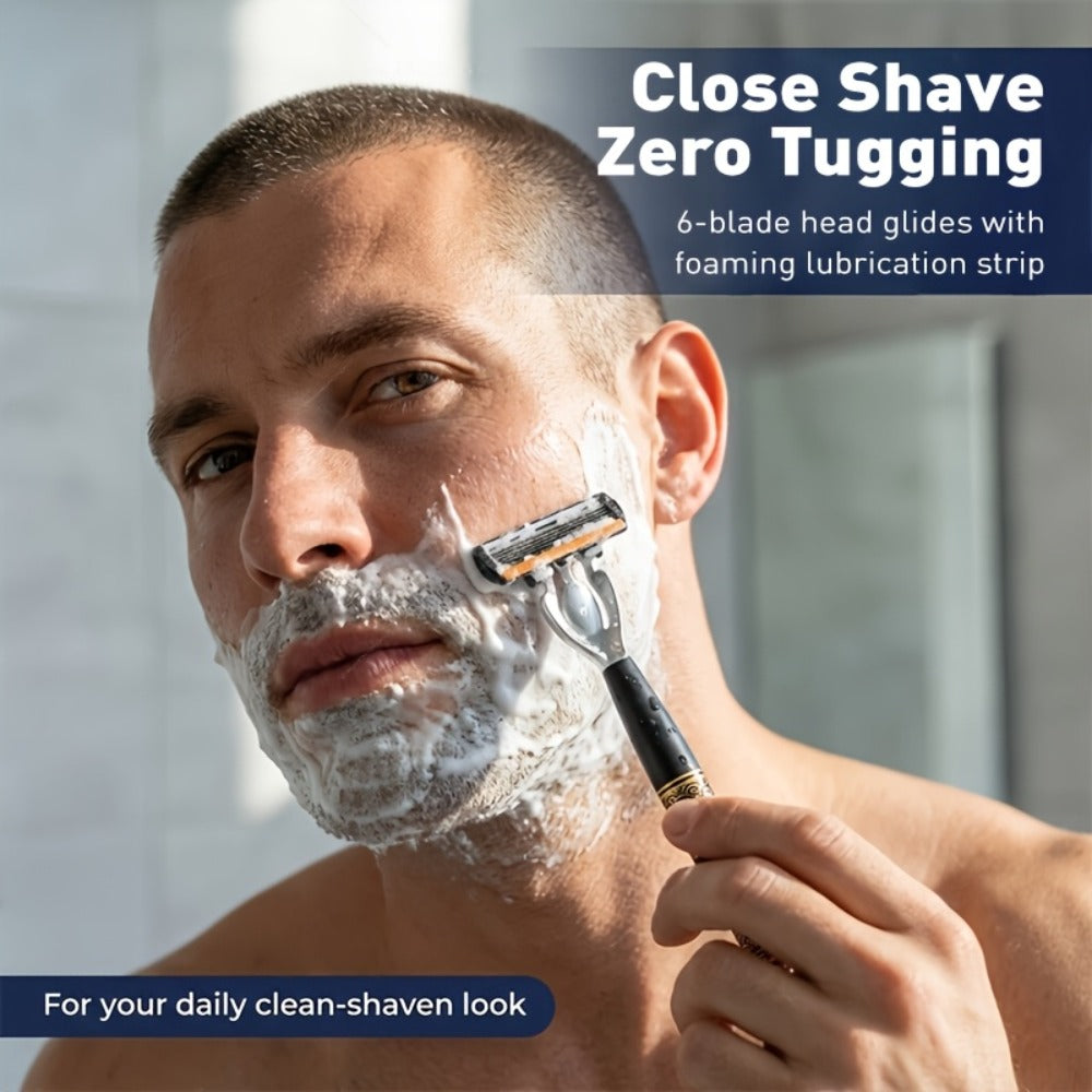 Men's Razor Set with Stainless Steel Replacement Blades – Reusable Handle & High-Capacity Blade Kit for Smooth Close Shave — 