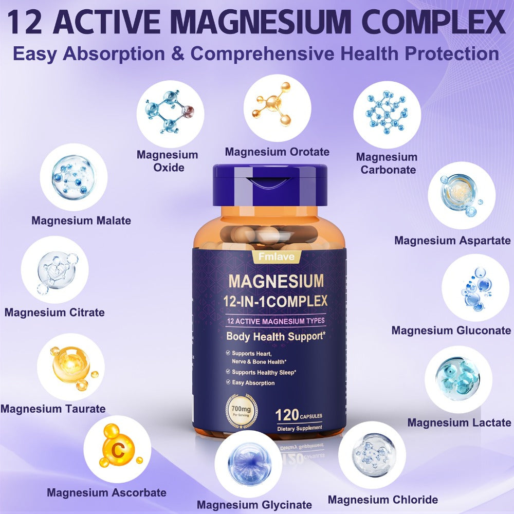 Magnesium Glycinate 700mg 12-in-1 Complex Capsules with Citrate Malate Taurate Carbonate & Oxide — image 3