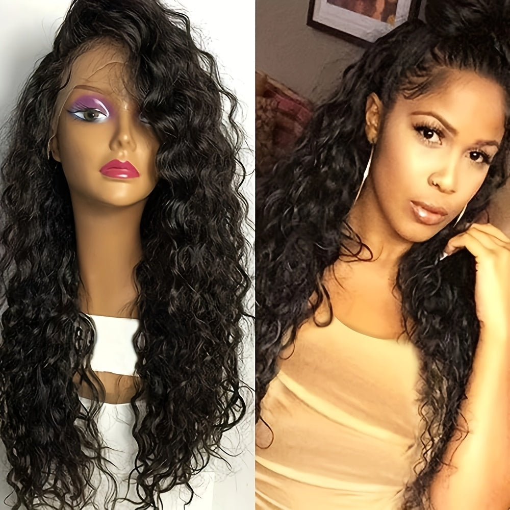 Loose Curly Lace Front Wig for Black Women – 26 Inch 13x4 Glueless Synthetic Hair, Natural Black, Heat Resistant, Hair Replac