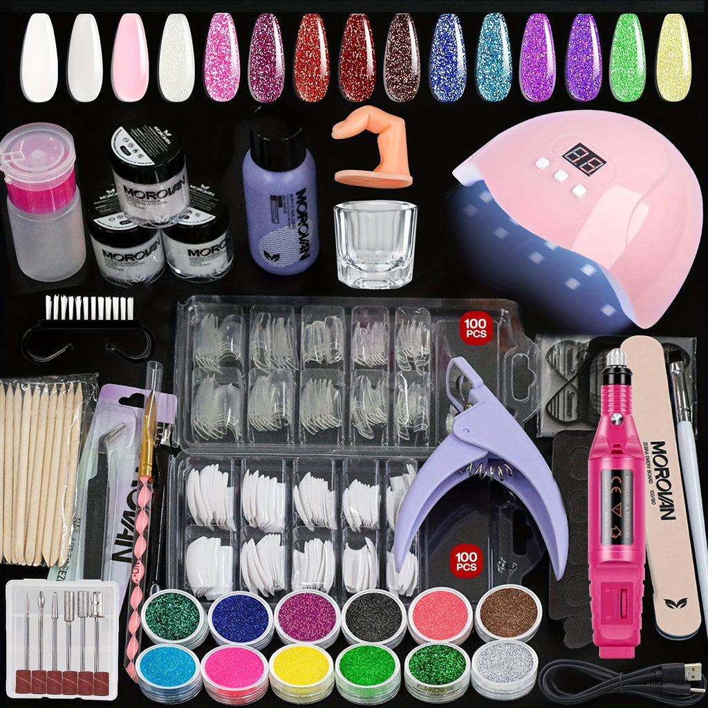 Complete Acrylic Nail Kit with Drill & UV Light for Beginners – Full Starter Set Everything Included for Nail Extensions Scul