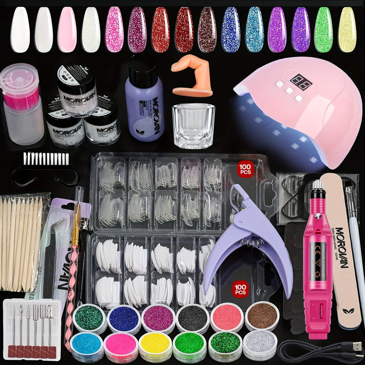 Complete Acrylic Nail Kit with Drill & UV Light for Beginners – Full Starter Set Everything Included for Nail Extensions Scul