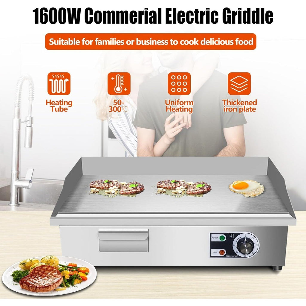 Electric Flat Top Grill 14"/22", Commercial Teppanyaki Griddle, Non-Stick Cast Iron Cooking Surface — image 2