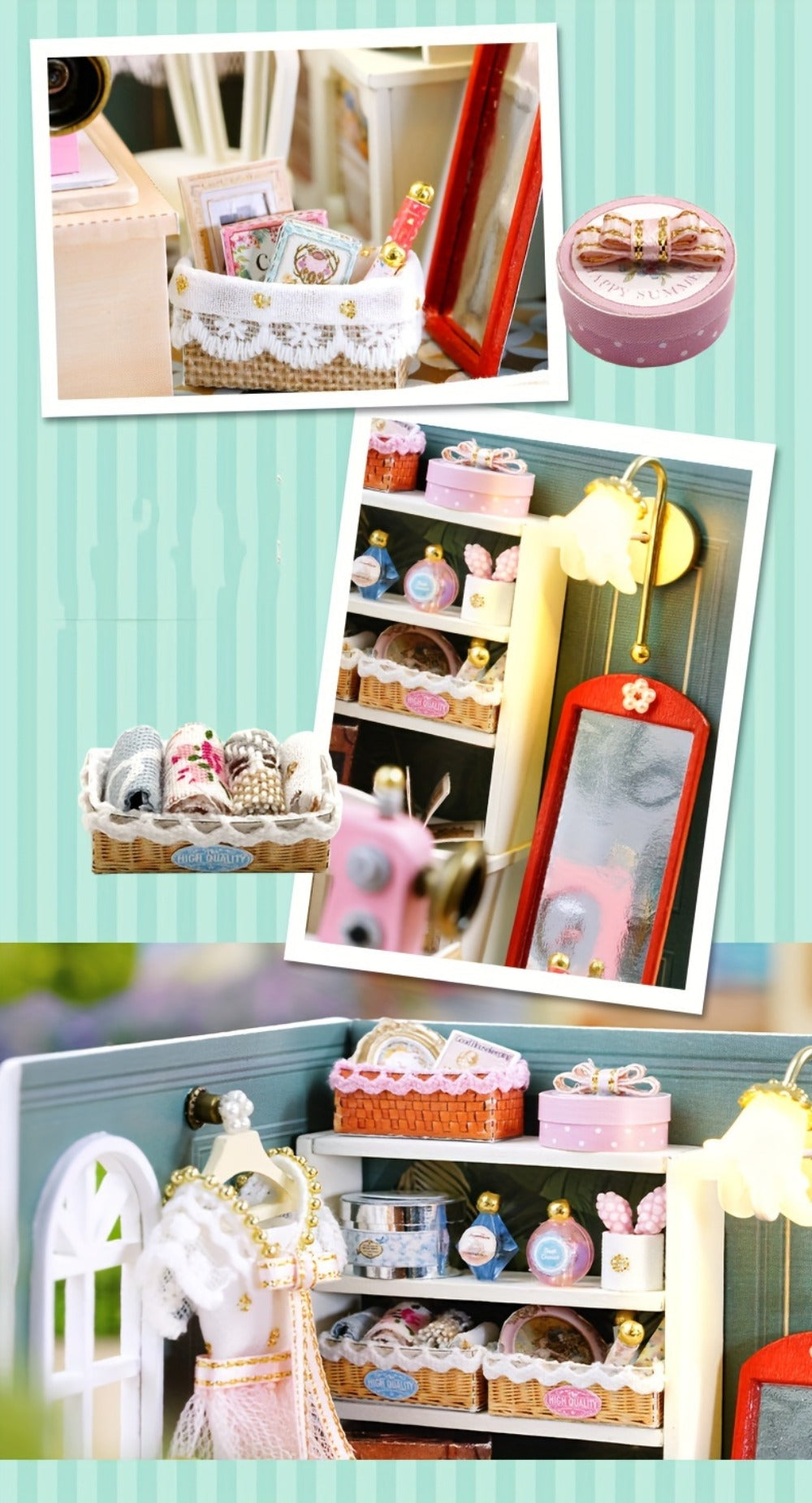 DIY Miniature Shop Dollhouse Kit with Dust Cover, Wooden Mini Store Assembly Set, 4 Themes Sakura Noodles Candy Atelier Coffe