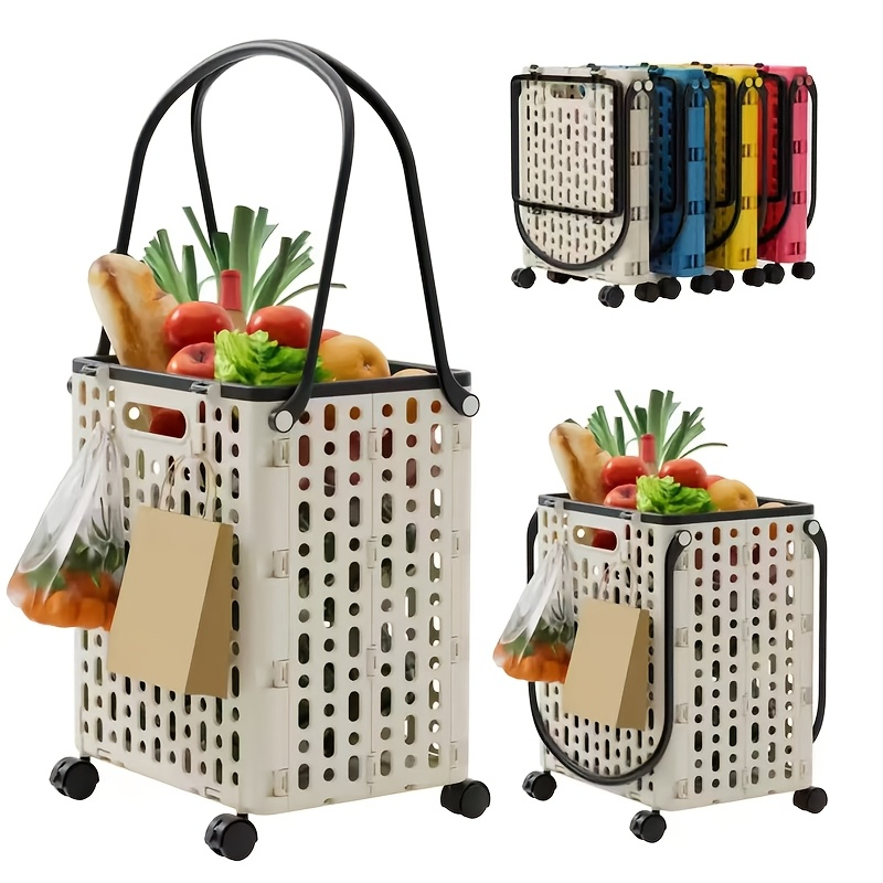 Foldable Shopping Cart with Wheels and Handle Large Capacity Portable Trolley for Grocery Camping Travel Laundry Beach Outdoo