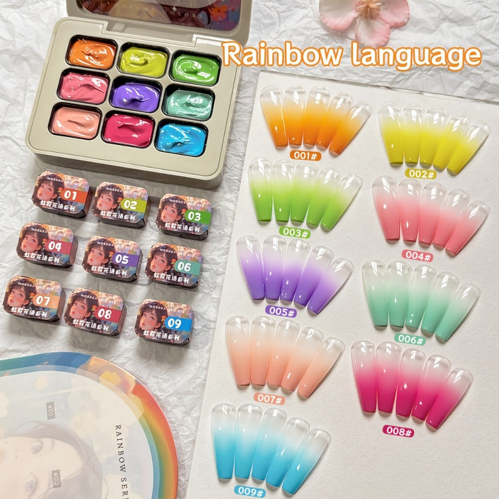 Gel Nail Polish MORDDA Nine-Color Rainbow Grid Set for Gradient and Ombre Manicure Art in One Compact Case — image 3