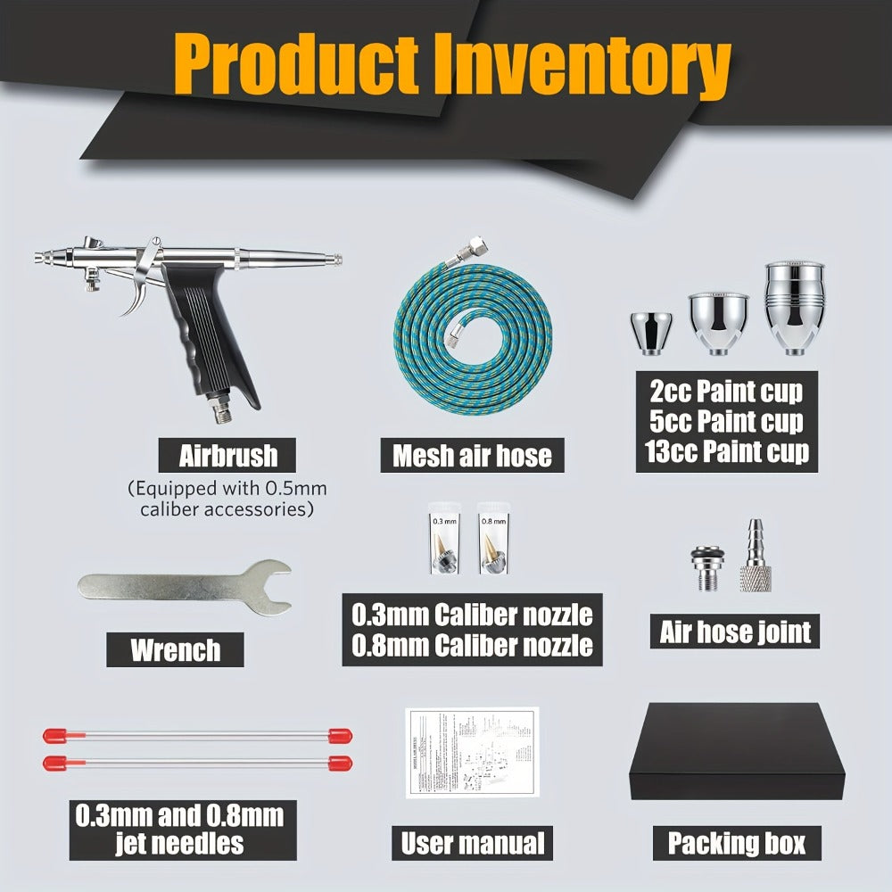 Double-Action Trigger Airbrush Kit with 0.3, 0.5 and 0.8 mm Nozzles, Three Cups and Pictured 6 ft Hose — image 8