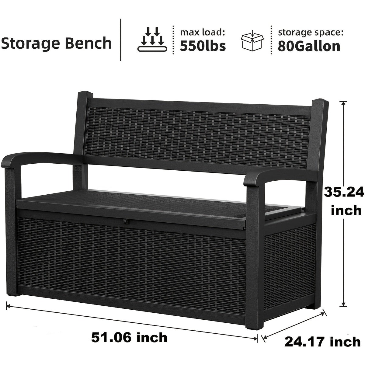 Outdoor Storage Bench 80 Gal, for Garden, Patio and Yard Use, with the Listed Configuration — image 1