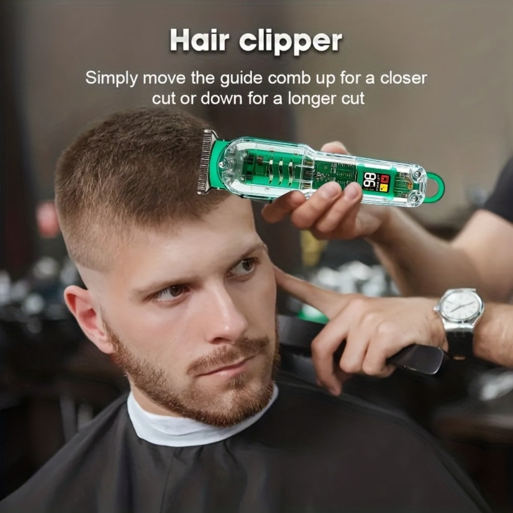 LED Hair Clipper for Men – USB-C Rechargeable Cordless Beard Trimmer with LED Display & 4 Guide Combs, Barber-Grade Home Hair