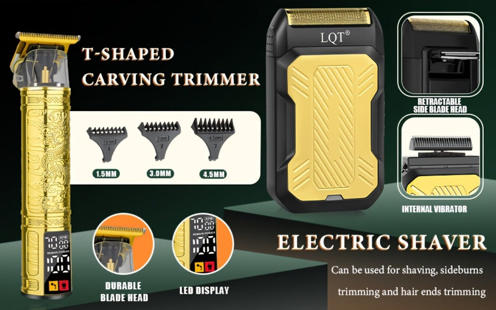 Hair Clippers & Trimmers LQT Golden Dragon Three-Piece Set with LCD Displays, USB Cables and Gift Box — image 11