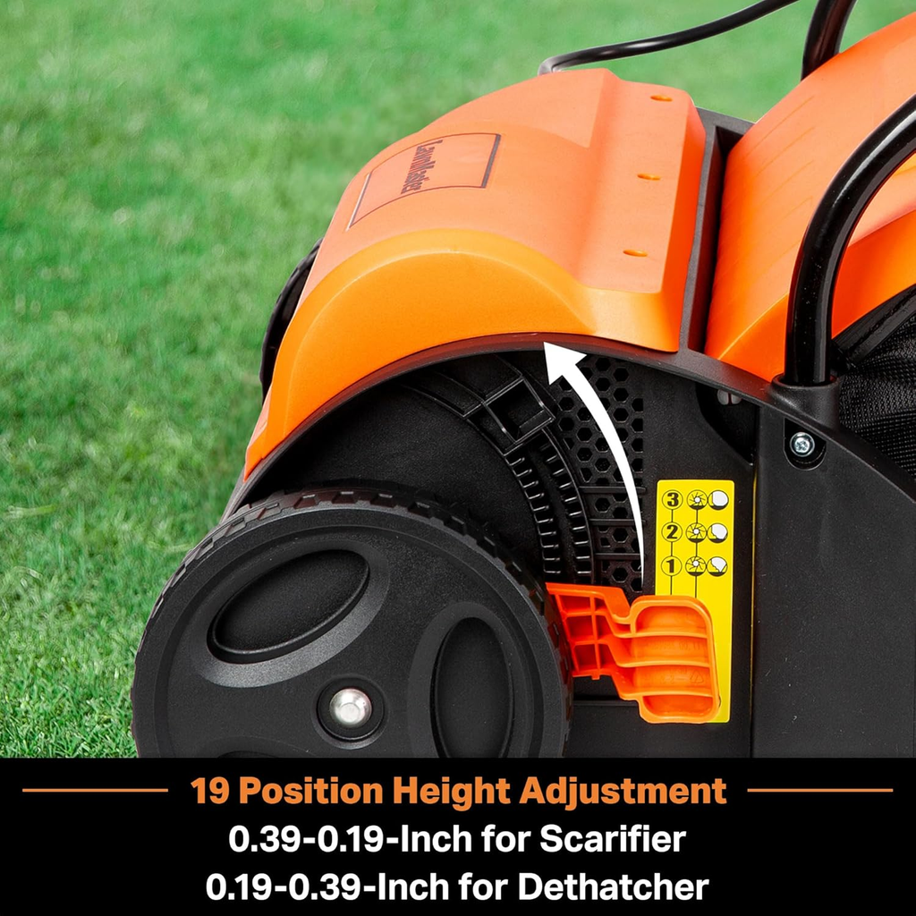 Electric Lawn Scarifier & Dethatcher 13" 12AMP 2-in-1 Aerator, 3400RPM Motor, 19 Cutting Positions — image 7