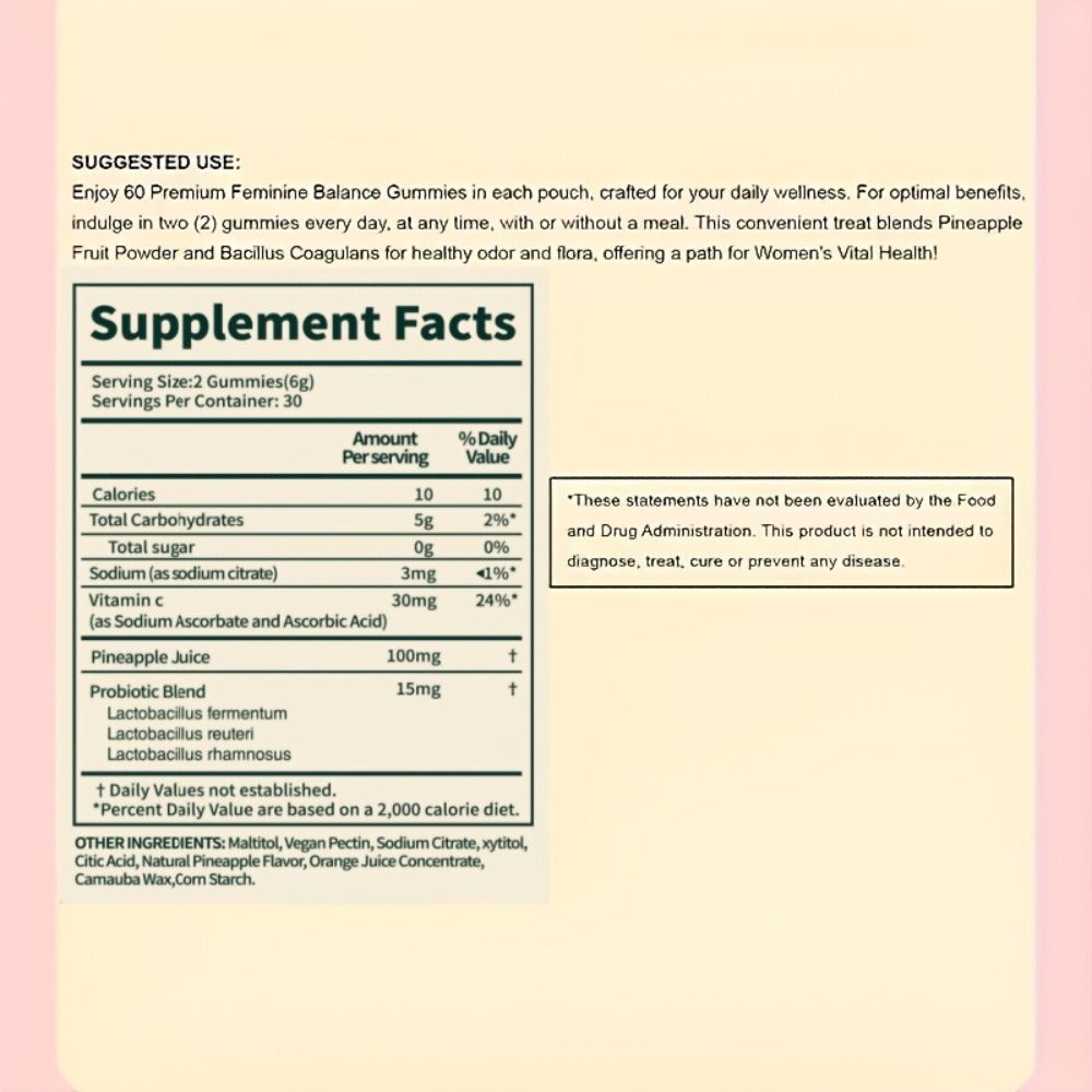 Feminine Balance Gummies with Probiotics for Women – Vaginal Health, pH Balance, Odor Control & Yeast Defense, Hawaiian Pinea