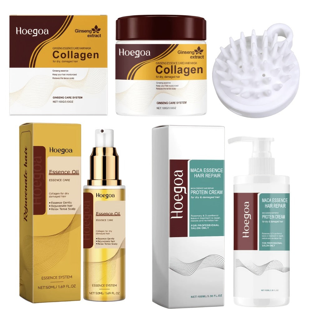 Three-Piece HOGOGO Collagen Hair Care Set with Jar, Pump Container and Included Massage Brush — image 3