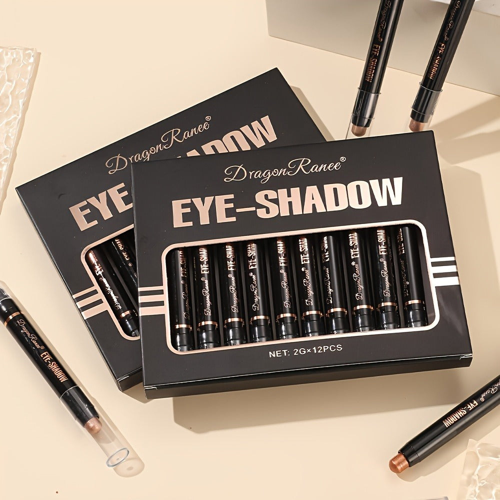 Shimmer Eyeshadow Stick Set 12 Pcs Double-Ended Glitter Cream Eye Shadow Pencil Waterproof, for Makeup, Travel and Everyday V