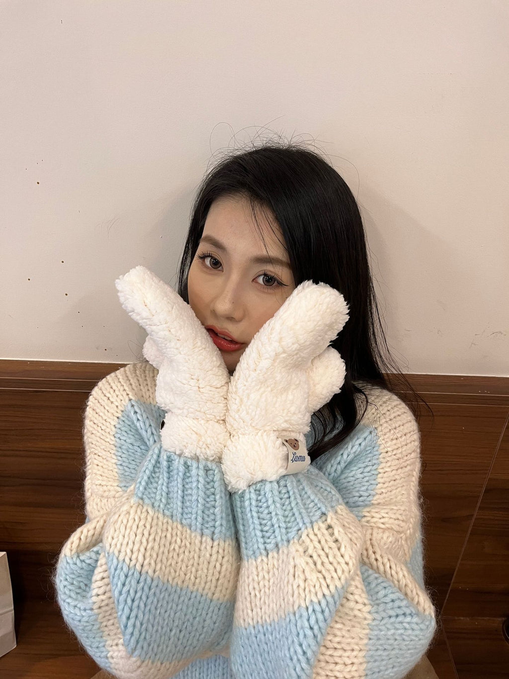Cartoon Bear Plush Gloves Thickened Warm And Cute Scarf