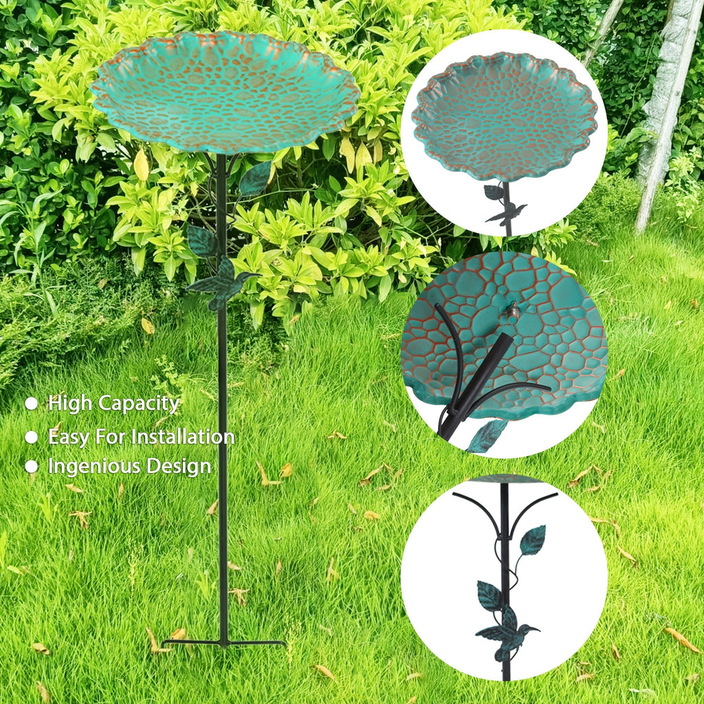Green Sculpted Lotus-Leaf Bird Bath with 26 cm Bowl, 82 cm Ground Stake and Decorative Bird Perch — image 5