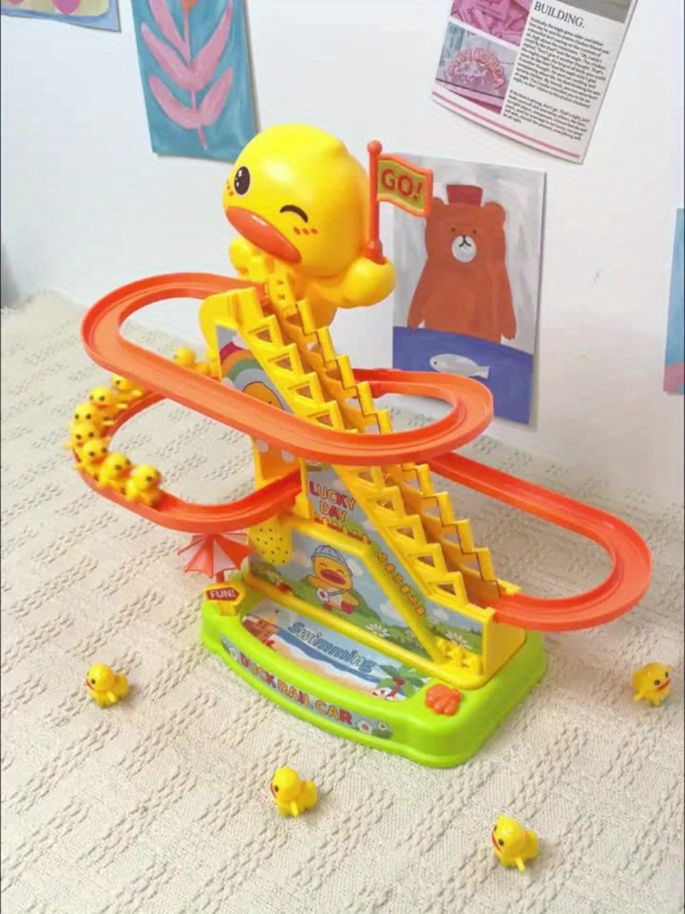 Electric Duck Climbing Stairs Toy with Music, 6 Ducklings Slide Loop Toy for Kids Ages 3 4 5 6, Fun Interactive Toy for Boys 